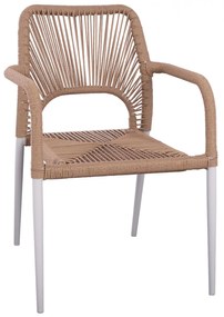 WHITE ALUMINUM ARMCHAIR WITH BEIGE PE ROPE  55Χ63Χ82 cm.