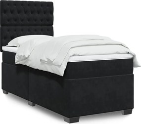 vidaXL Κρεβάτι Boxspring με Στρώμα Μαύρο 90x200 εκ. Βελούδινο
