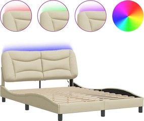 vidaXL Πλαίσιο κρεβατιού με LED χωρίς στρώμα Hvar Κρέμα 120x200 cm Ύφασμα