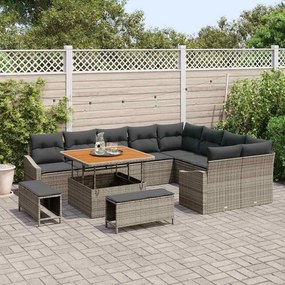 vidaXL Σετ Καναπέ Κήπου με μαξιλάρι 12 pcs Γκρι Πολυ ράταν