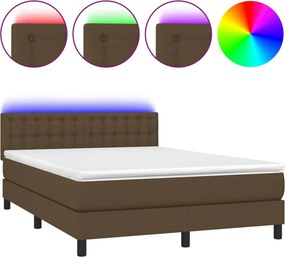 vidaXL Κρεβάτι Boxspring με Στρώμα &amp; LED Σκ.Καφέ 140x200 εκ Υφασμάτινο
