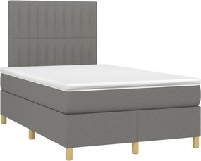 vidaXL Κρεβάτι Boxspring με Στρώμα &amp; LED Σκ.Γκρι 120x200 εκ Υφασμάτινο
