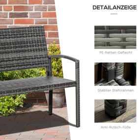 Outsunny Πάγκος Κήπου, σε εμφάνιση Rattan, με ατσάλινο πλαίσιο, για 2 άτομα, Καφέ, 122 x 60 x 87cm