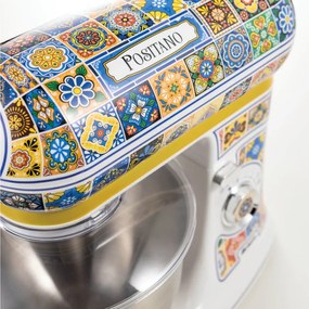 Πλανητικό μίξερ Ariete Positano 1588/0P, 2400W, 5,5 l, 7 ταχύτητες, Pulse, ρετρό σχεδιασμός, Αξεσουάρ, Λευκό/Κίτρινο