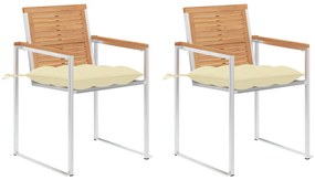 Καρέκλες Κήπου 2 τεμ. από Μασίφ Ξύλο Teak/Ατσάλι με Μαξιλάρια