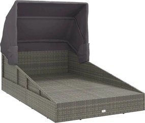 vidaXL Ξαπλώστρα με Πτυσσόμενη Οροφή Γκρι 200x114x128 εκ. Συνθ. Ρατάν