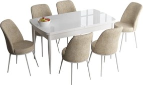 Extendable Dining Table &amp; Chairs Set (7 Pieces) Han - White, Cream White
Cream