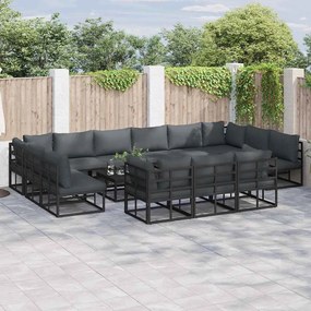 vidaXL Σετ Καναπέ Κήπου με μαξιλάρι 13 pcs Μαύρο Αλουμίνιο