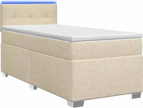 vidaXL Κρεβάτι Box Spring με Στρώμα και LED Κρεμ 90 x 200 cm Ύφασμα