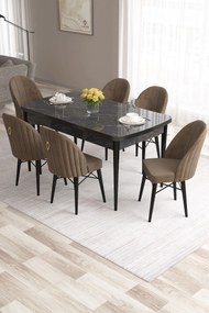 Extendable Dining Table &amp; Chairs Set (7 Pieces) Roz - Black Marble, Brown Black Marble
Brown