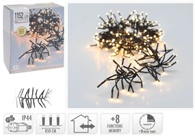 1152 Φωτάκια LED - 8.5 Μέτρα + 3 Μέτρα σύνδεσης, Κανονική Διάταξη, με χειριστήριο, 8 προγράμματα, Μαύρο καλώδιο PVC - Extra Θερμό Λευκό