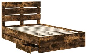 vidaXL Σκελετός Κρεβατιού Καπνιστό Δρύς 120 x 190 cm Μηχανήματος Ξύλο