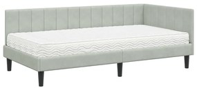 vidaXL Κρεβάτι Γωνίας με στρώμα Ανοιχτό γκρι 90 x 200 cm Βελούδο