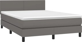 vidaXL Κρεβάτι Boxspring με Στρώμα &amp; LED Γκρι 140x190 εκ. Συνθ. Δέρμα