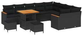 Σετ Καναπέ Κήπου με μαξιλάρι 12 pcs Μαύρο Πολυ Ρατάν