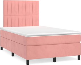 vidaXL Κρεβάτι Boxspring με Στρώμα Ροζ 120x200 εκ. Βελούδινο