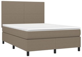 vidaXL Κρεβάτι Boxspring με Στρώμα &amp; LED Taupe 140x190 εκ. Υφασμάτινο