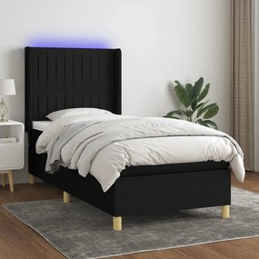 ΚΡΕΒΑΤΙ BOXSPRING ΜΕ ΣΤΡΩΜΑ &amp; LED ΜΑΥΡΟ 90X200 ΕΚ. ΥΦΑΣΜΑΤΙΝΟ 3139007