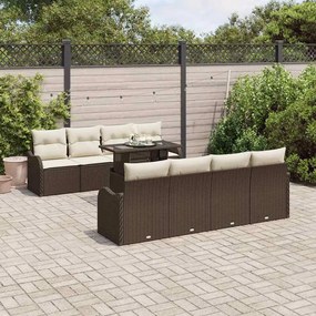 vidaXL Σετ Καναπέ Κήπου με μαξιλάρι 7 pcs Καφέ Πολυ ράταν
