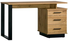 Τραπέζι γραφείου Ogden J107, Με συρτάρια, Αριθμός συρταριών: 3, 75x135x56cm, 41 kg, Μαύρο, Wotan δρυς | Epipla1.gr