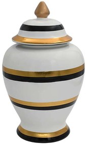 Βάζο Με Καπάκι Ριγέ 374-224-267 22x38cm Multi-White Κεραμικό