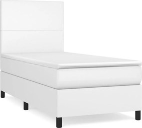 vidaXL Κρεβάτι Boxspring με Στρώμα Λευκό 90x200εκ. από Συνθετικό Δέρμα