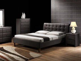 Κρεβάτι Houston 145, Διπλό, Μαύρο, 160x200, Οικολογικό δέρμα, Τάβλες για Κρεβάτι, 163x216x93cm