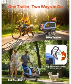 VEVOR Dog Bike Trailer, Supports up to 40 kg, 2-in-1 Pet Stroller Cart Bicycle Carrier for Small &amp; Large Dogs, Easy Folding Frame with Quick Release Wheel, Universal Bicycle Coupler, Internal Leash