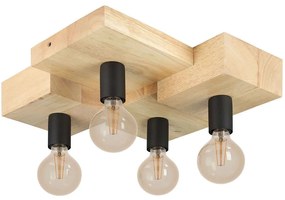 Φωτιστικό Οροφής - Πλαφονιέρα Halkin 43798 40x43x14cm 4xΕ27 40W Black-Brown Eglo Steel,Wood