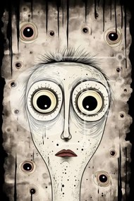 Intra Συλλεκτικό Ξύλινο Παζλ Plywood 4mm - Σουρεαλιστική Τέχνη: Άνθρωπος με μπογιά που στάζει Σε Ξύλινο Κουτί - Διαστάσεις Puzzle: 10x10 cm – 25 κομμάτια