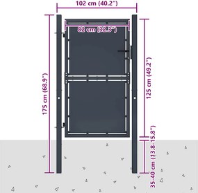 vidaXL Πόρτα Κήπου Ανθρακί 100x125 εκ. από Ατσάλι