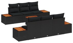 vidaXL Σετ 7 Τεμαχίων Κήπου με Μαξιλάρια Μαύρο Πολυ Ρατάν Ακακίας