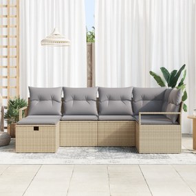 vidaXL 6 Τεμαχίων Σετ Καναπέ Κήπου με Μαξιλάρια Μπεζ Πολυ Ρατάν