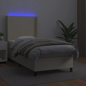 vidaXL Κρεβάτι Boxspring με Στρώμα &amp; LED Κρεμ 100x200 εκ. Συνθ. Δέρμα