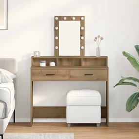 vidaXL Τραπέζι Μακιγιάζ με LED Φώτα Καφέ Δρυς 100x41x140 εκ.