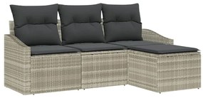 vidaXL Σετ Καναπέ Κήπου 4 pcs Ανοιχτό γκρι Πολυ rattan, βαμμένο ατσάλι
