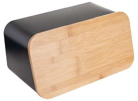 Ψωμιέρα Με Καπάκι Bamboo Essentials 01-12861 34,5x19x17cm Black-Natural Estia Metal,Bamboo