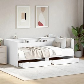 vidaXL Καναπές-Κρεβάτι με Συρτάρια Λευκός 100x200 εκ. Επεξ. Ξύλο