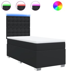 vidaXL Κρεβάτι Boxspring με Στρώμα Μαύρο 90x200εκ. από Συνθετικό Δέρμα