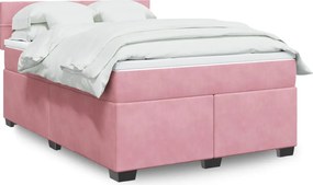 vidaXL Κρεβάτι Boxspring με Στρώμα Ροζ 140x190 εκ. Βελούδινο