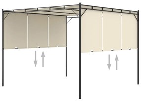vidaXL Κιόσκι Κήπου Κρεμ 3 x 3 x 2,25 μ. με Πλαϊνή Κουρτίνα