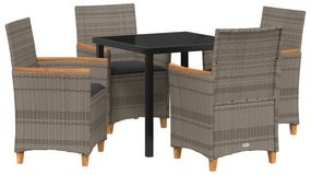 vidaXL Set Εξωτερικών Καταναλωτικών Επίπλων  5 Τεμαχίων με Μαξιλάρια Γκρι Πολυ Ράταν
