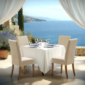 Καρέκλα Ditta ύφασμα εκρού-πόδι μασίφ ξύλο καρυδί 2αδα 45x58x96 εκ.