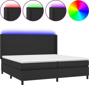 vidaXL Κρεβάτι Boxspring με Στρώμα &amp; LED Μαύρο 200x200 εκ. Συνθ. Δέρμα