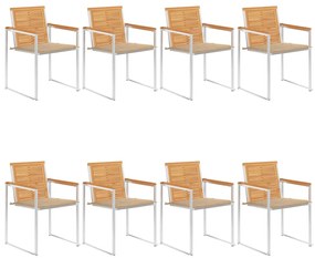 vidaXL Καρέκλες Κήπου 8 τεμάχια από Μασίφ Ξύλο Teak με Μαξιλάρια