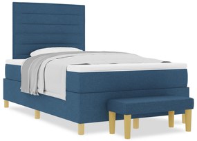 vidaXL Κρεβάτι με Στρώμα και Πάγκο Μπλε 120x200 εκ Υφάσματος