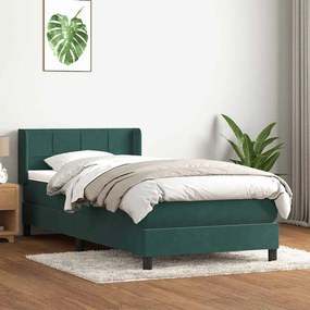 Κρεβάτι Boxspring με Στρώμα Σκούρο Πράσινο 100x210εκ. Βελούδινο