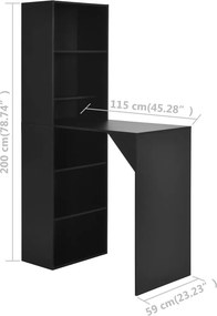vidaXL Τραπέζι Μπαρ με Ράφι Μαύρο 115 x 59 x 200 εκ.