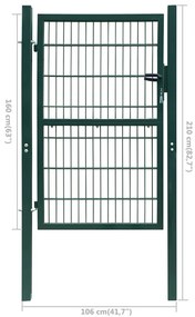 vidaXL Πόρτα Περίφραξης 2D (Μονή) Πράσινη 100x160 εκ.