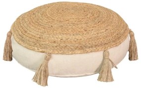 Πουφ Elefon Inart φυσικό-εκρού ύφασμα Φ40x7.5εκ 35x35x12 εκ.